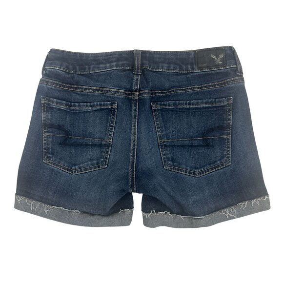 American Eagle Outfitters Super Stretch Midi Denim Shorts Size 2 Dark Wash - Picture 7 of 7